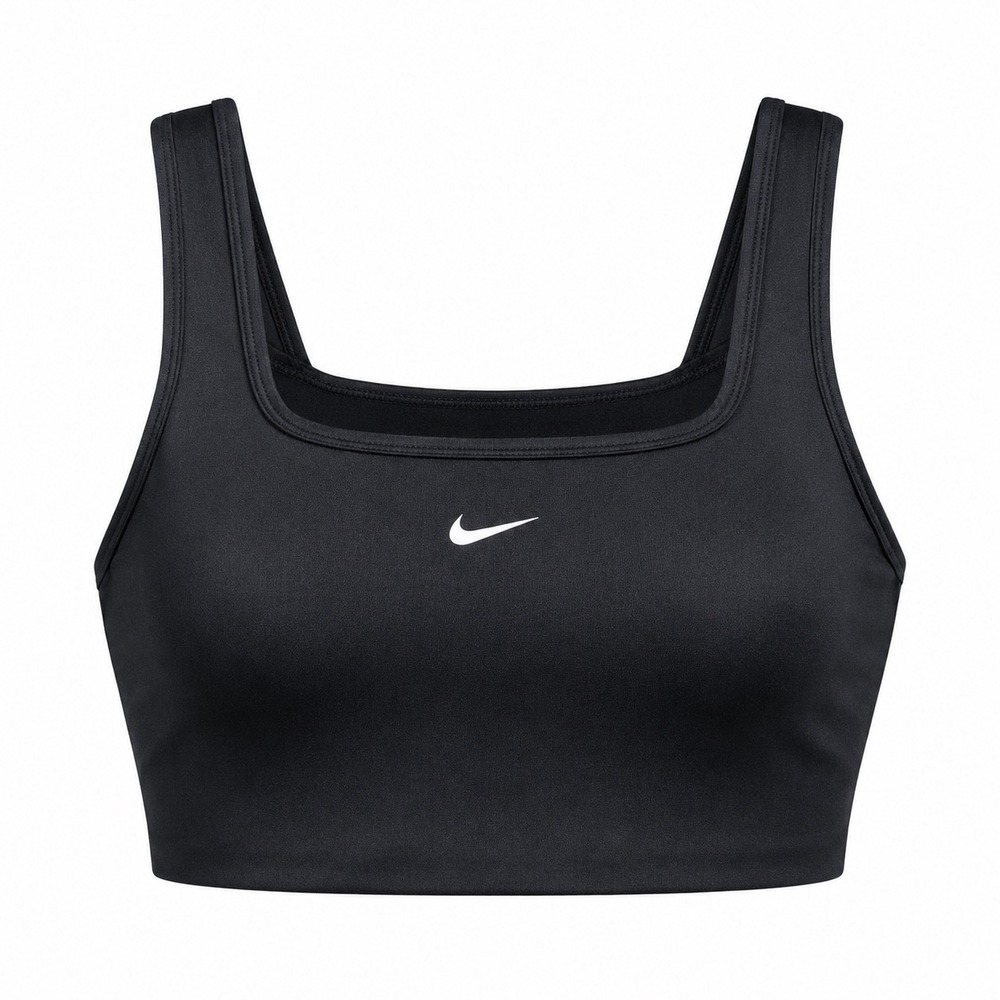 Nike Black Square Neck Swoosh Sports Bra med support runnning women gym‎ yoga